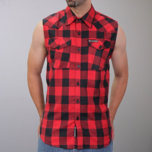 Hot Leathers FLM5001 Men’s Black and Red Sleeveless Cotton Flannel Shirt Hot Leathers
