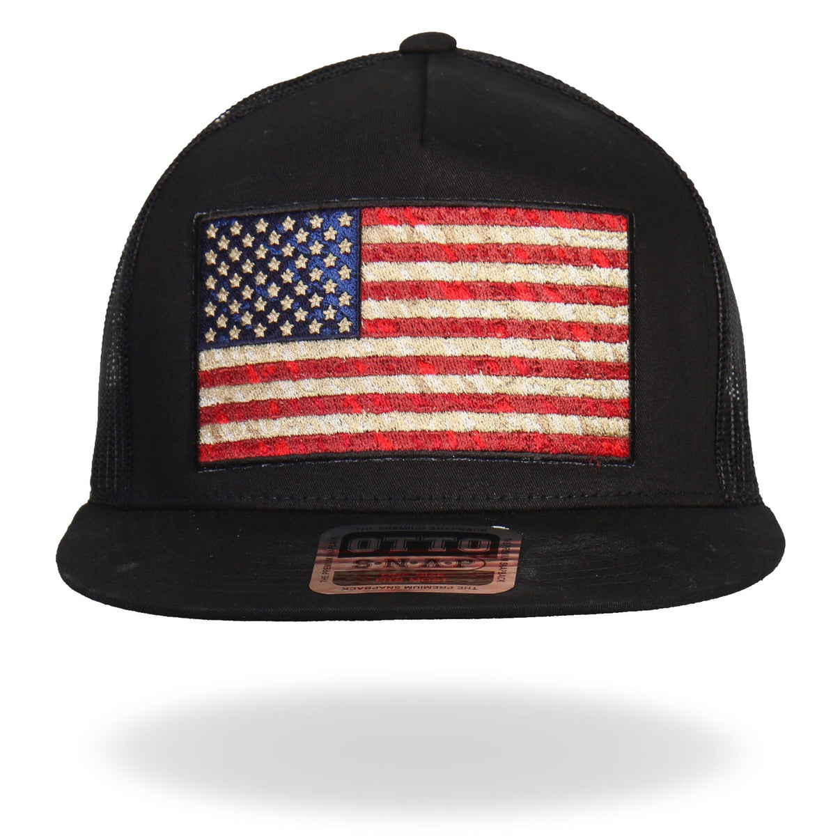 Hot Leathers GSH2005 Vintage American Flag All Black Snap Back Hat Hot Leathers