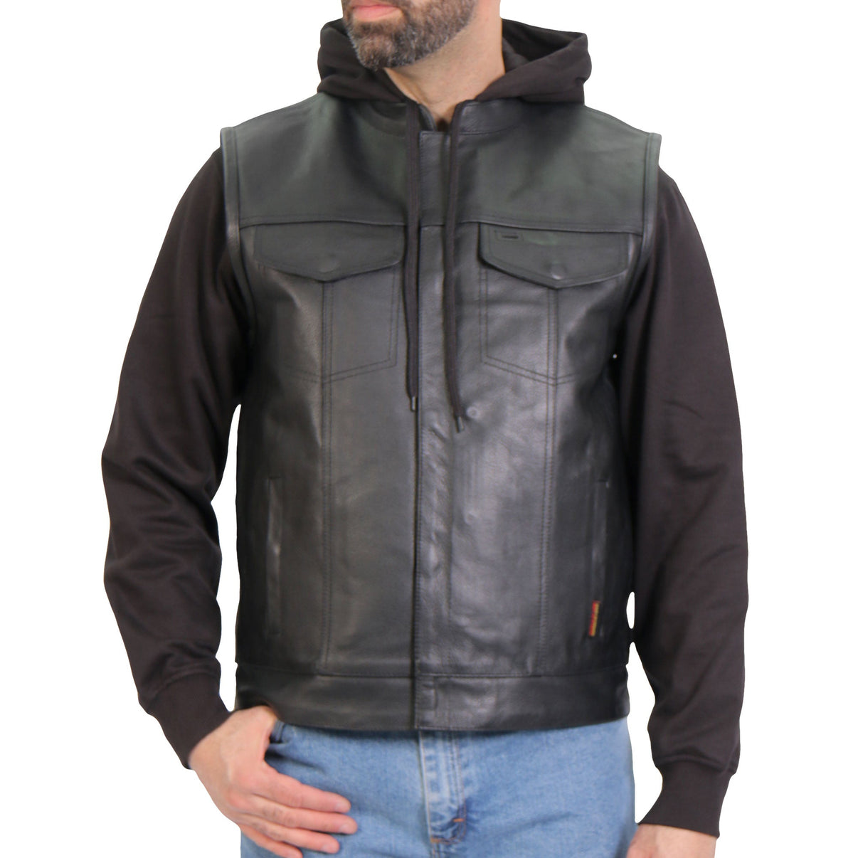 Hot Leathers Men's Black '2-in-1' Conceal and Carry Leather Vest with Hoodie VSM1202 Hot Leathers