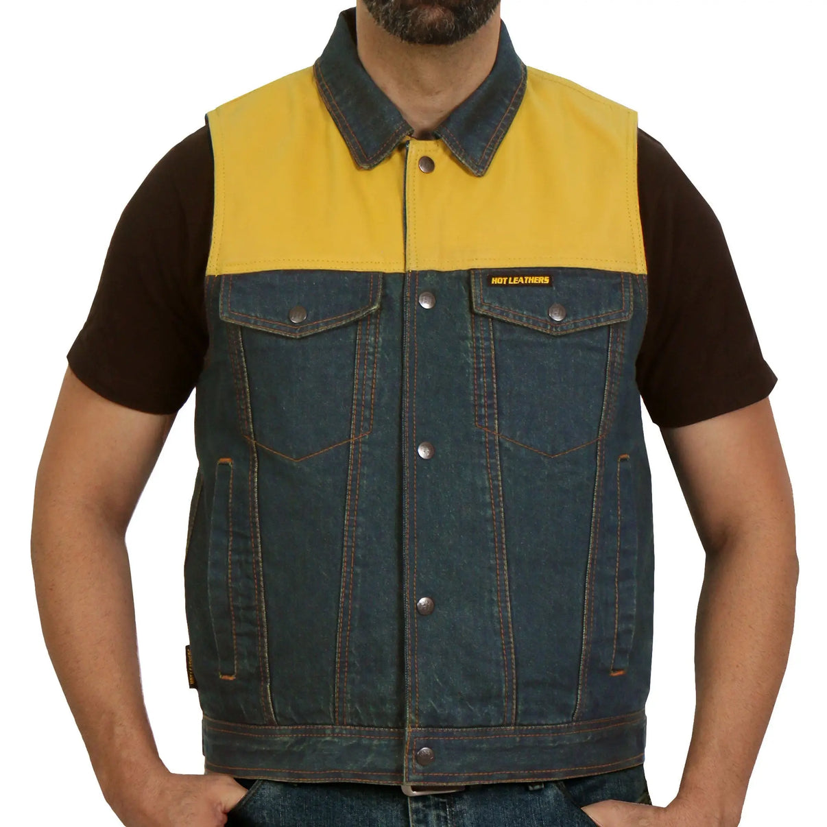 Hot Leathers Men's Leather and Denium Conceal Carry Vest Hot Leathers