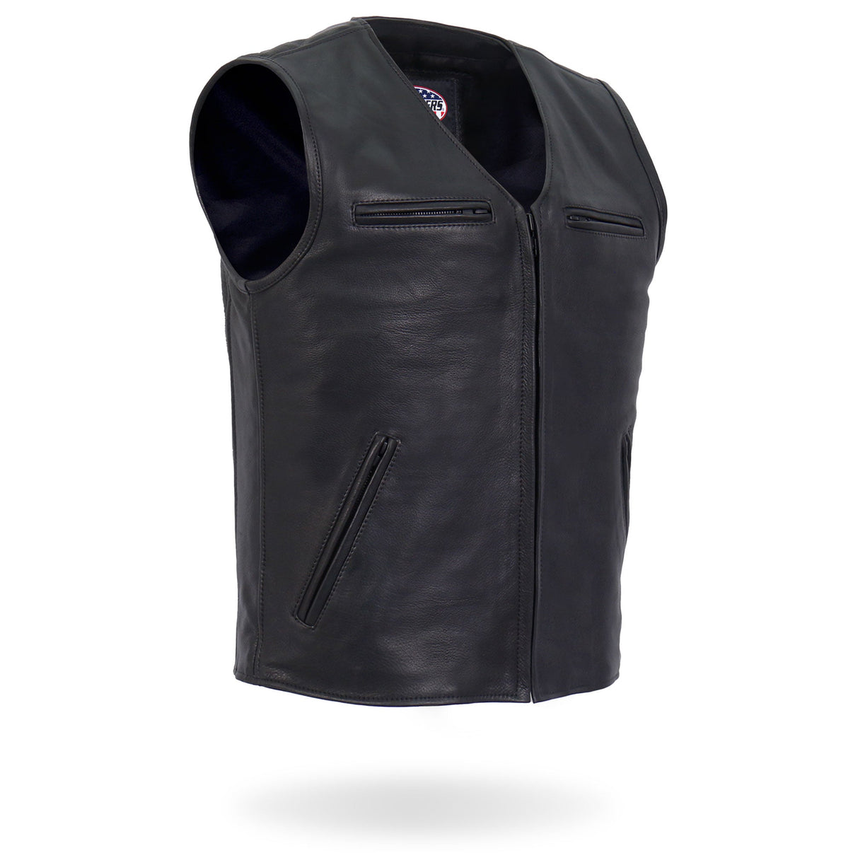 Hot Leathers Premium USA Made Leather V Neck Club Style Zipper Front Motorcycle Biker Vest Hot Leathers