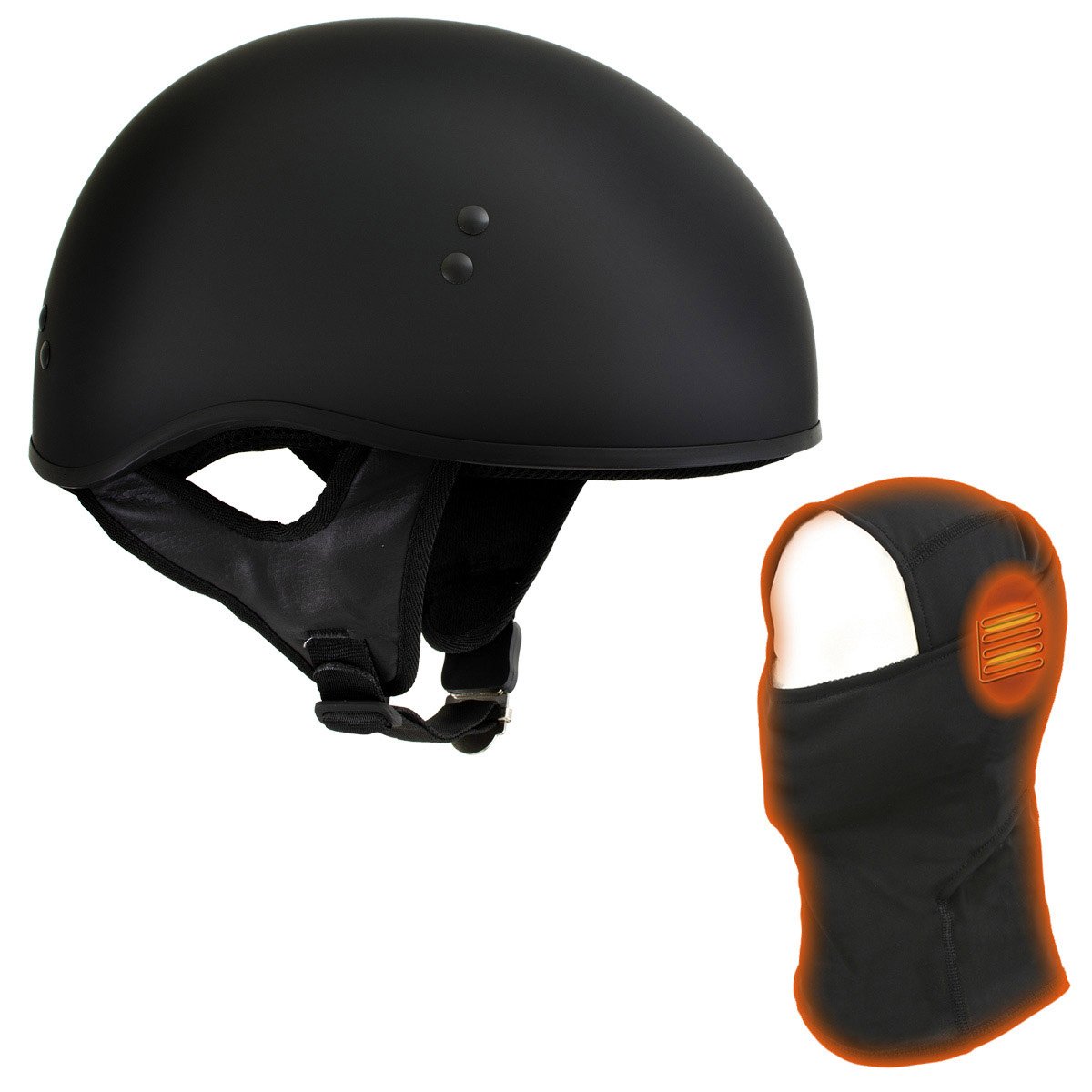 Hot Leathers T68-SP 'The O.G.' No Logo Flat Black DOT Helmet with MP7922FMSET Heated Balaclava Bundle Hot Leathers