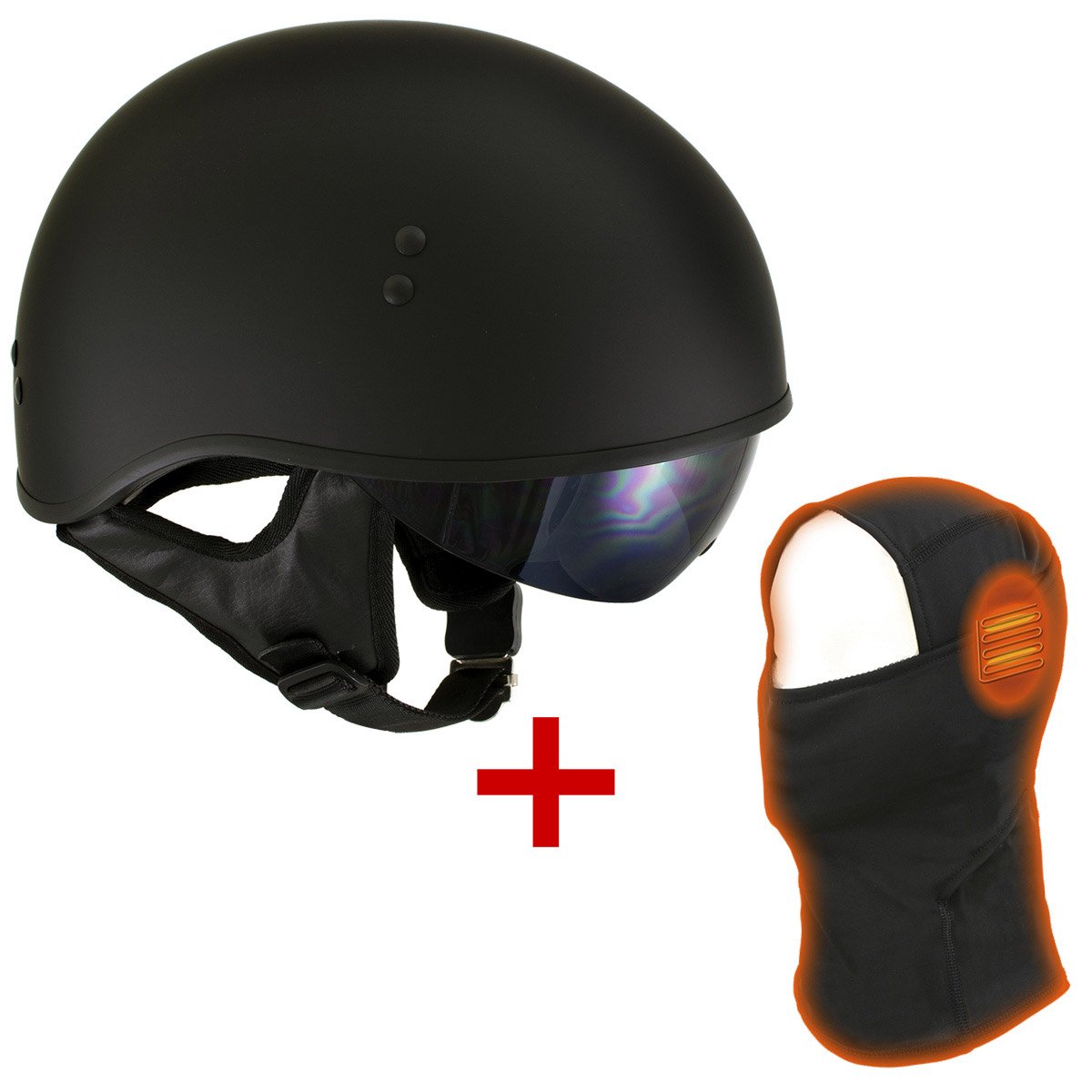 Hot Leathers T72 'Black Widow' Flat Black DOT Helmet with MP7922FMSET Heated Balaclava Bundle Hot Leathers