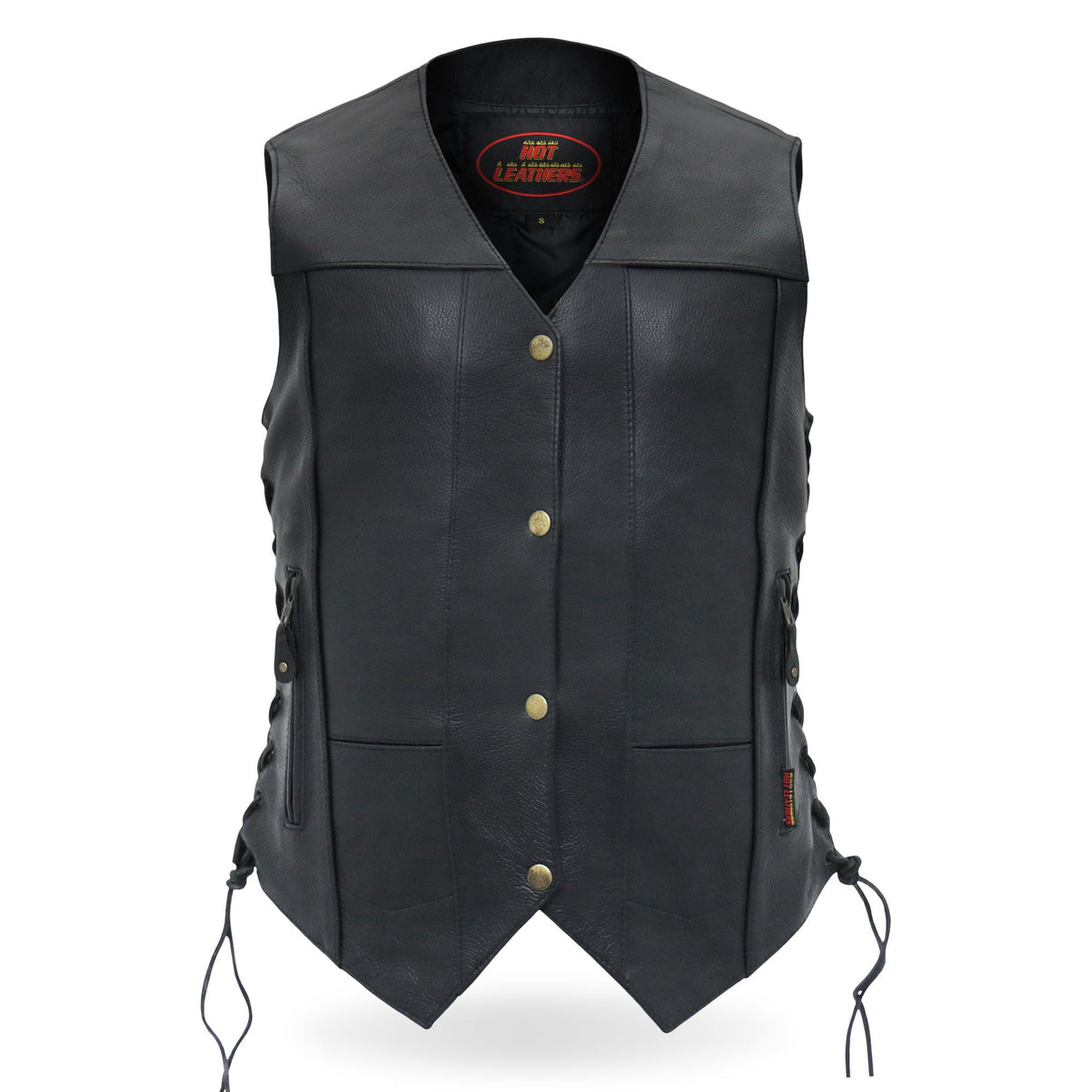 Hot Leathers VSL1008 Ladies Black Motorcycle 'Ten Pocket' Leather Biker Vest Hot Leathers
