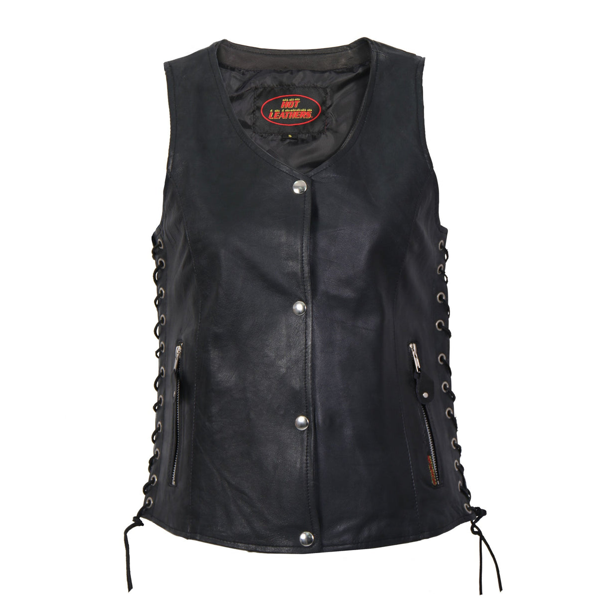 Hot Leathers VSL1010 Ladies Motorcycle Black Lambskin Side Lace Biker Vest Hot Leathers