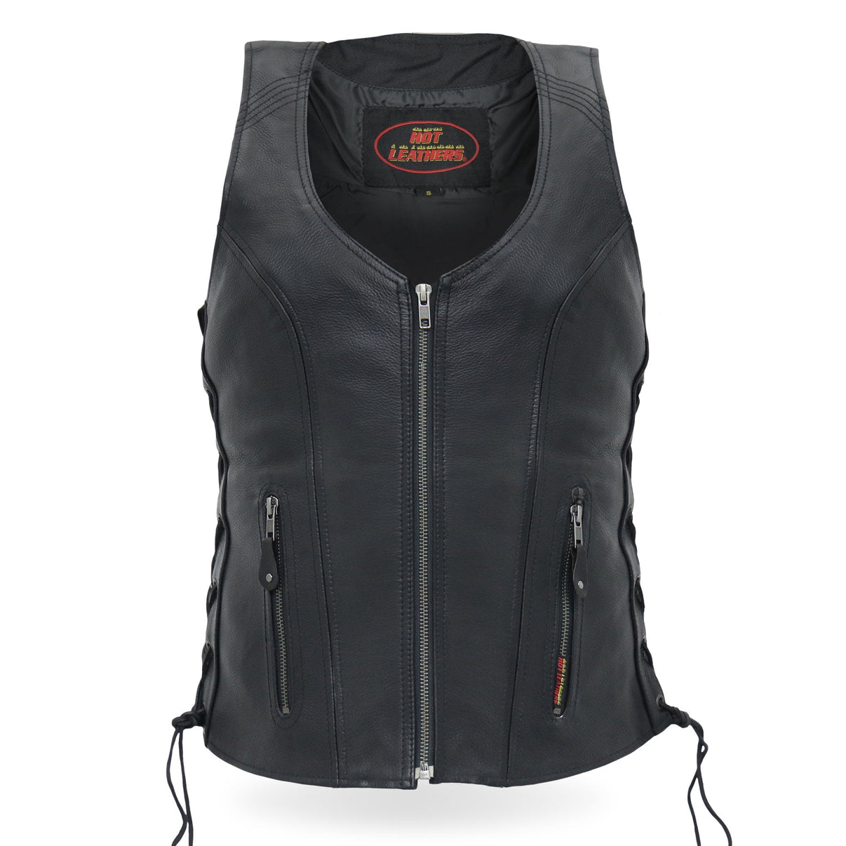 Hot Leathers VSL1013 Ladies motorcycle style Black Leather Side Lace Zip-Up Biker Vest Hot Leathers