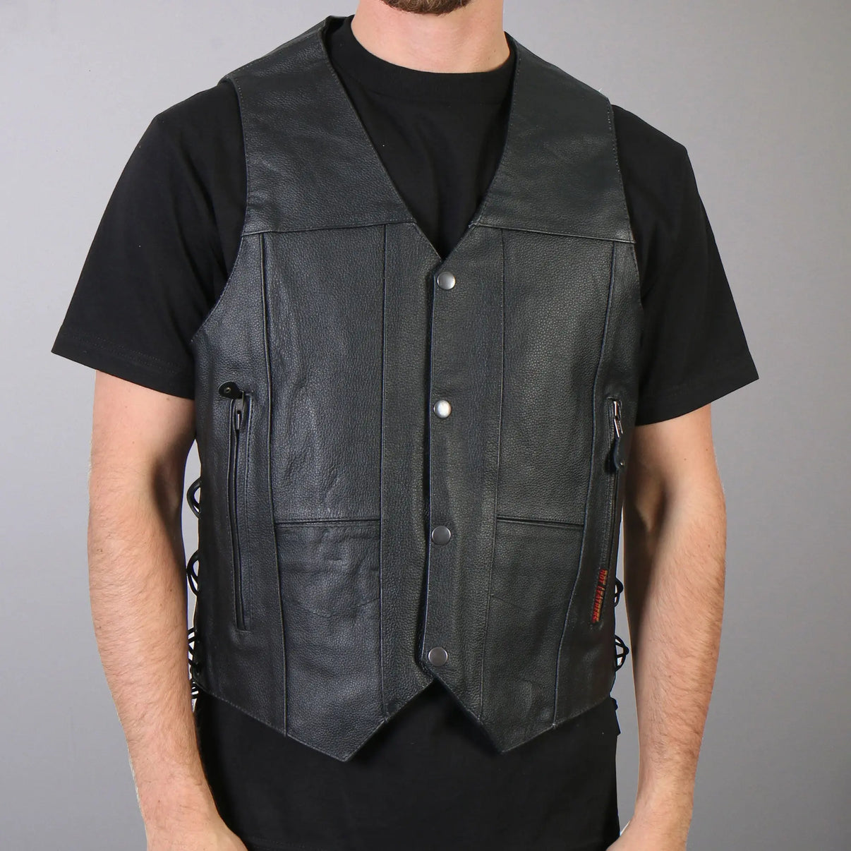 Hot Leathers VSM1034 Men's Motorcycle style Black '10 Pocket' Cowhide Leather Biker Vest Hot Leathers