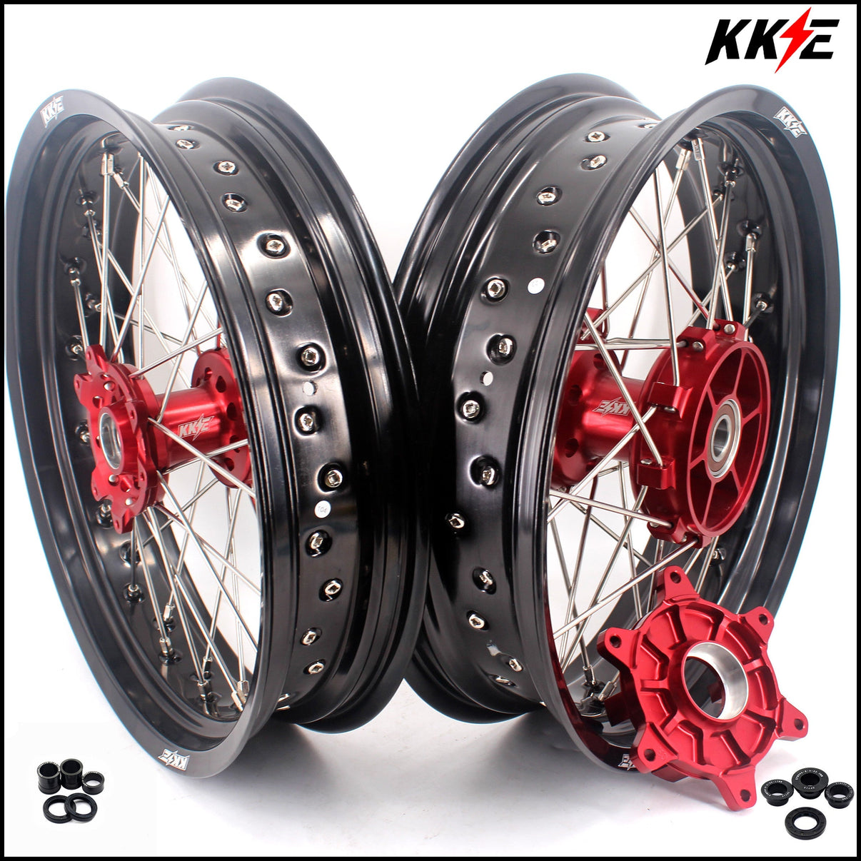 KKE 3.5 & 4.25 Cush Drive Supermoto Rims for HONDA CRF250R/450R 2002-2012 Red&Black KKE Racing
