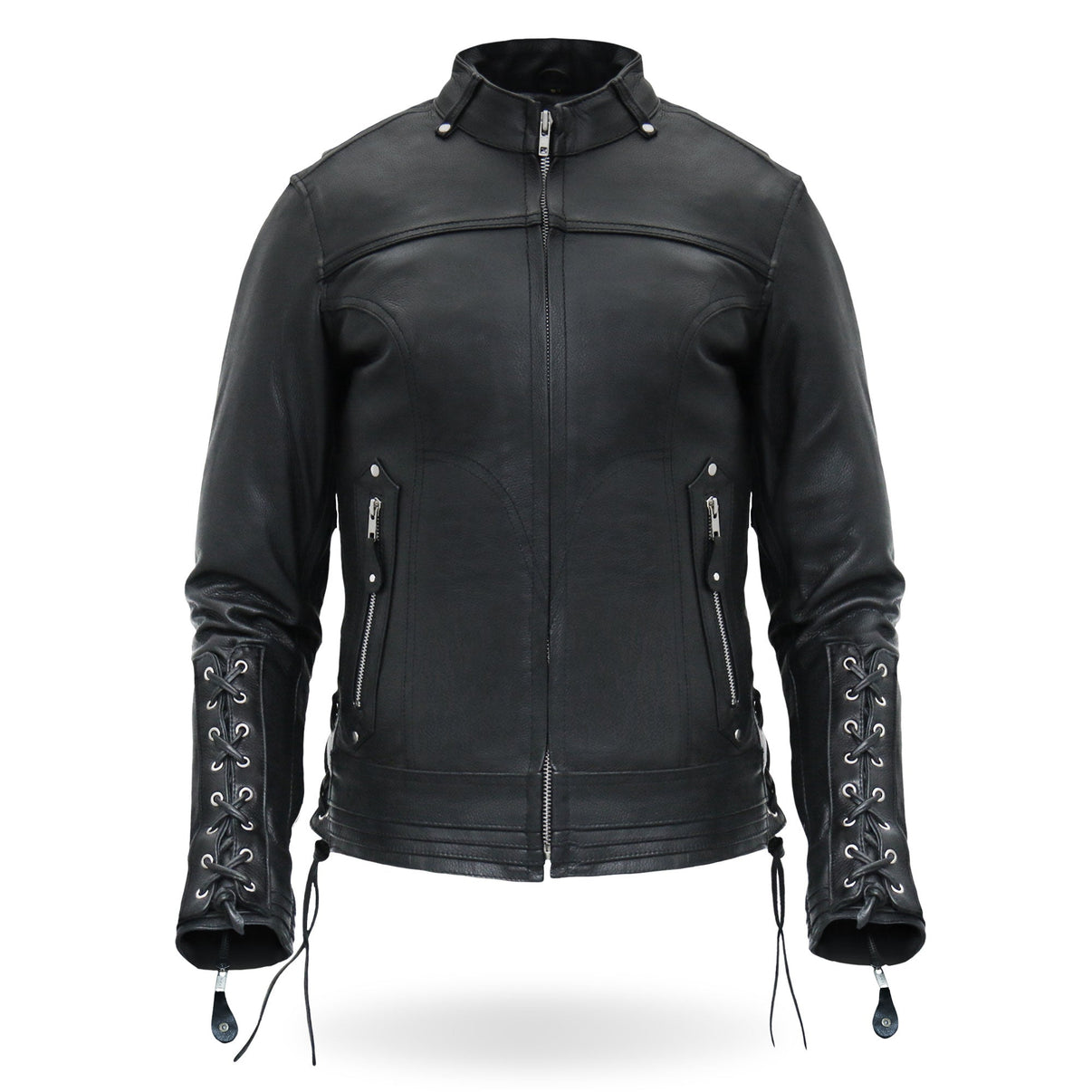 Hot Leathers JKL1025 Ladies Motorcycle style Lace Up Sleeves Leather Biker Jacket Hot Leathers
