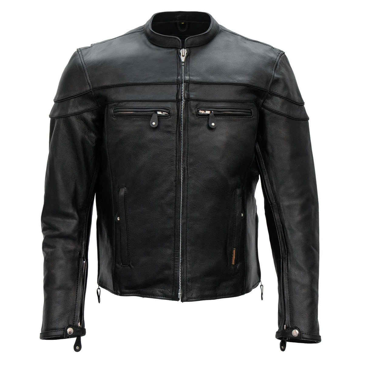 Hot Leathers JKM1011 Men's Black Biker Leather Motorcycle Jacket with Double Piping Hot Leathers
