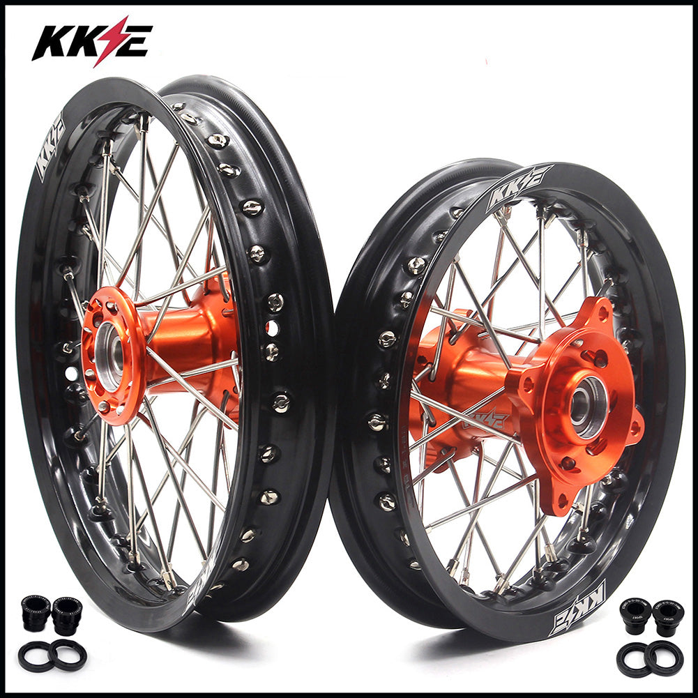 KKE 12/10 Small Kid's Wheels For KTM SX50 GAS GAS MC50 Mini Dirtbikes Orange Hub KKE Racing