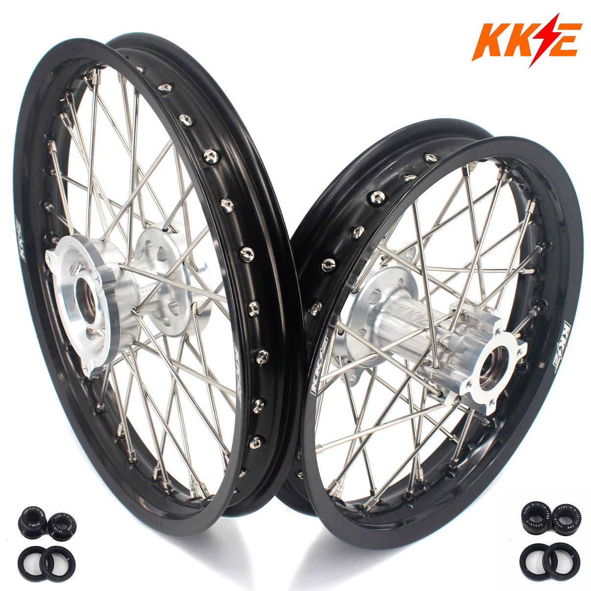 KKE 14 & 12 Small Kid's Wheels Rims Set for KTM 65 SX 2002-2024 Silver&Black KKE Racing