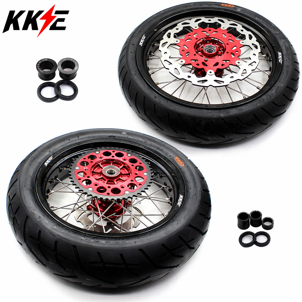 KKE 17 Inch Cush Drive Supermoto Rims Tires For HONDA XR650L 1993-2021 KKE Racing