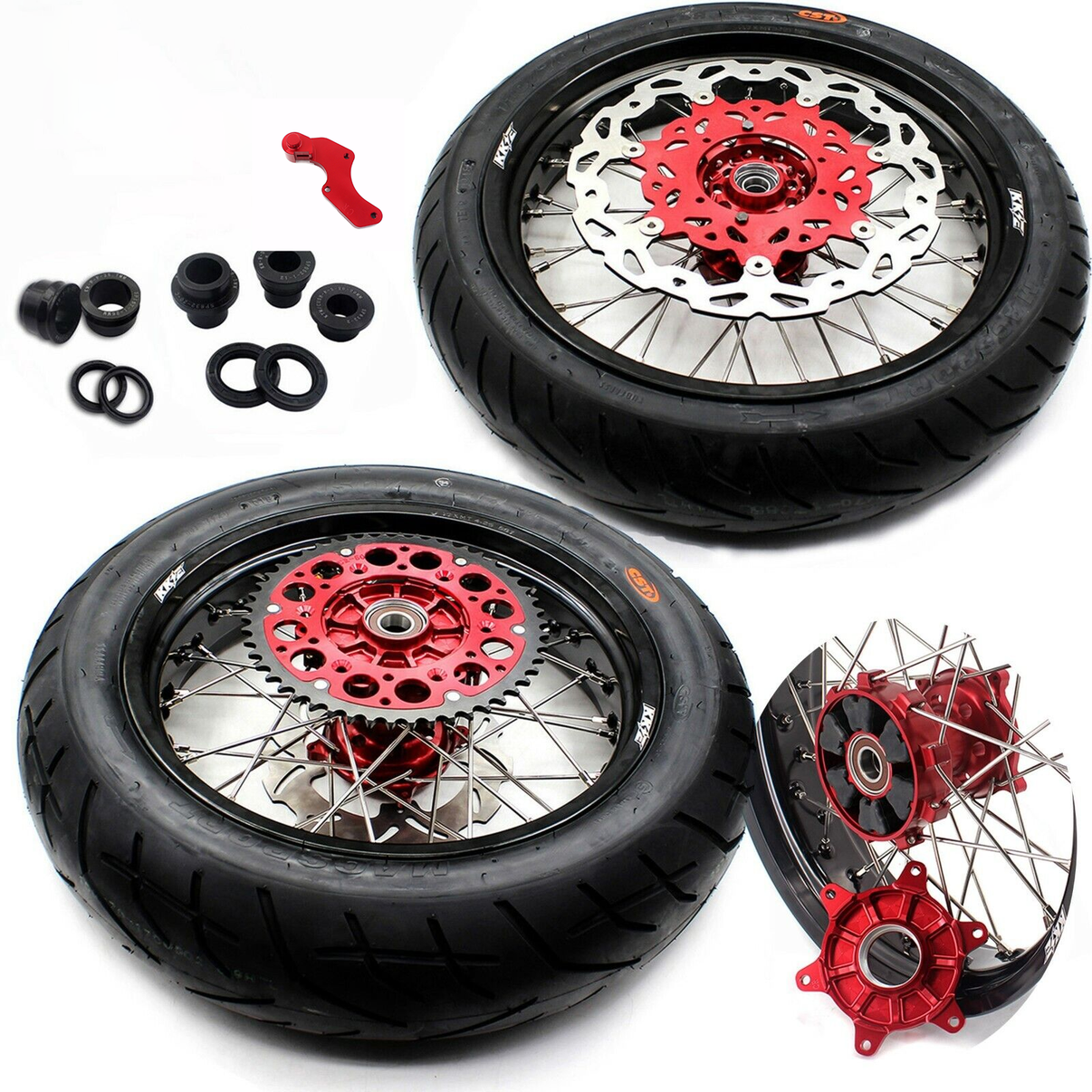KKE 17 Inch Cush Drive Supermoto Wheels CST Tires For HONDA XR650R 2000-2008 Disc KKE Racing