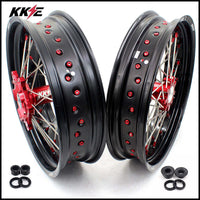 KKE 17 Inch OEM Size Supermoto Wheels for Honda XR650L 1993-2024 Red Nipple KKE Racing
