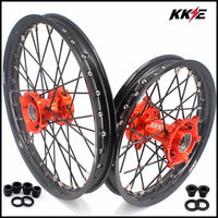 KKE 17 & 14 Small Kids Wheels Rims for KTM 85 SX 2021-2024 Orange Hub Black Spoke KKE Racing