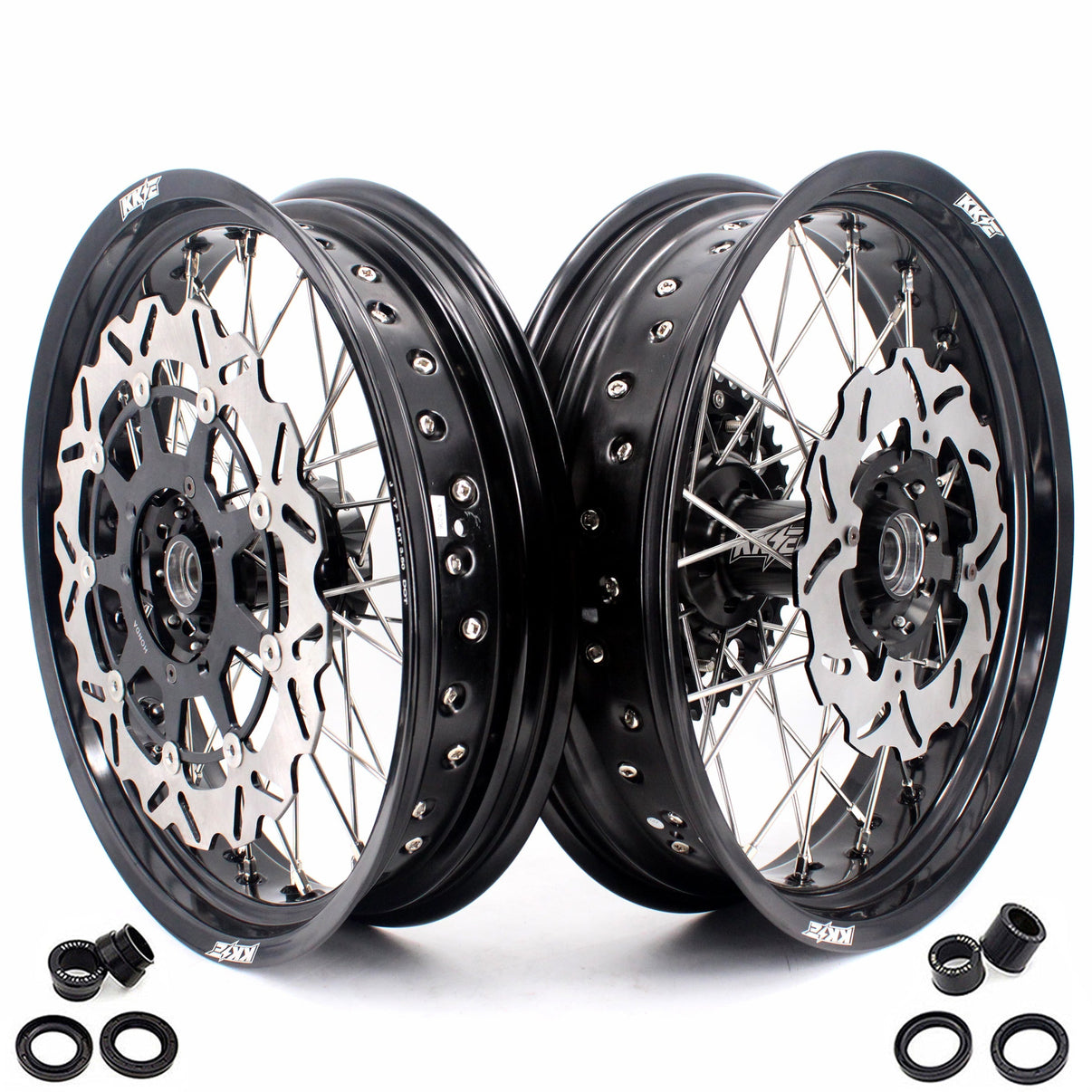 KKE 17 inch Supermoto Wheels Rims for HONDA XR650L 1993-2024 Black Hub Discs KKE Racing