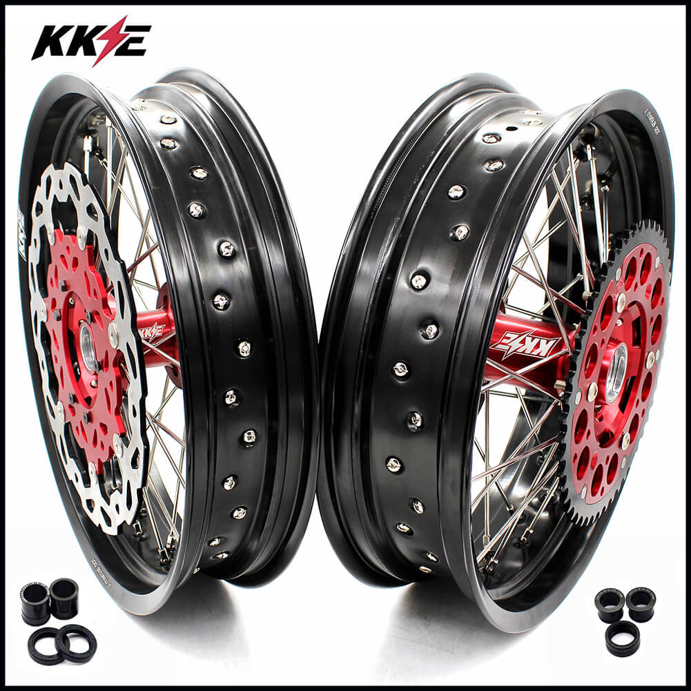 KKE 17 inch Supermoto Wheels Rims for HONDA XR650L 1993-2024 Red Hub Discs KKE Racing