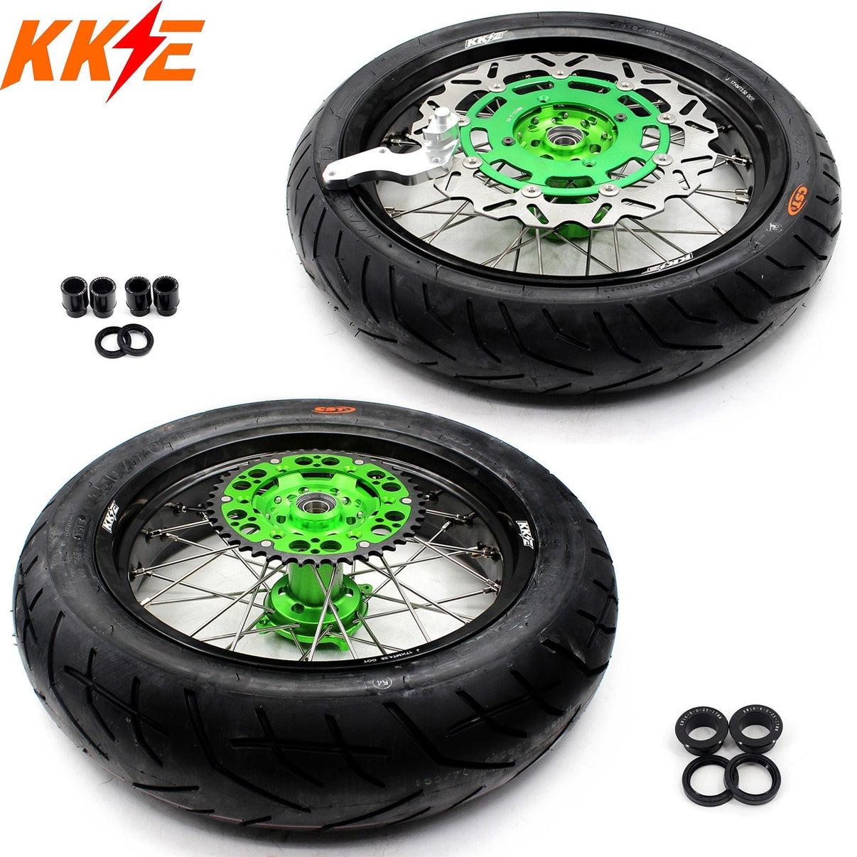 KKE 17inch KX450 KX450X KX250F 2020 KX450F 2019-2021 KX450 2019-2023 For KAWASAKI Supermoto Rims CST Tires Green KKE Racing