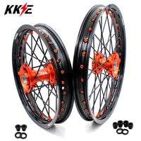 KKE 19"×1.6/16"×1.85 Spoke Kid's Big Wheels Rims Fit KTM SX 85 2003-2020 Orange Nipples & Black Spokes KKE Racing