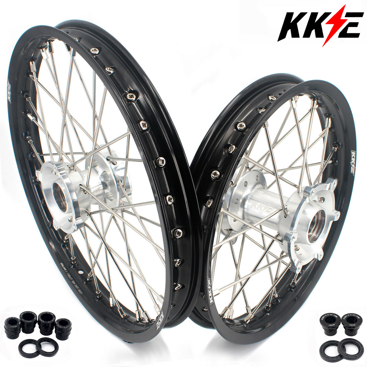 KKE 19"*1.6 & 16"*1.85 Kid's Big Wheels Rims Set Fit KTM SX 85 2021-2024 Silver Hub KKE Racing