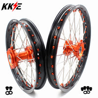 KKE 19in. 16in. Kid's Big Wheels Spoked Rims Fit KTM SX 85 2003-2020 Orange Nipples KKE Racing