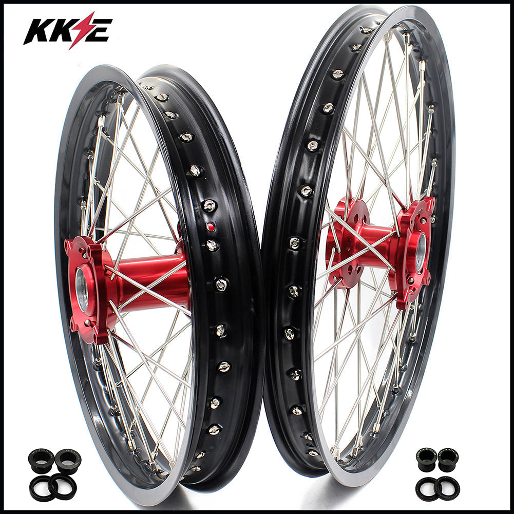 KKE 21 & 18 Enduro Wheels Rims for Husqvarna TE TC FE FC SMR TXC  2000-2013 Red Hubs KKE Racing