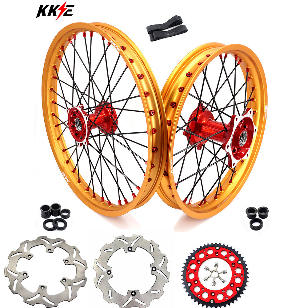 KKE 21 & 19 Cast Red Hubs Billet Gold Rims for Honda XR400R 96-04 XR600R 91-2000 Red&Gold KKE Racing
