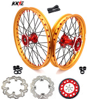 KKE 21 & 19 Cast Red Hubs Billet Gold Rims for Honda XR400R 96-04 XR600R 91-2000 Red&Gold KKE Racing