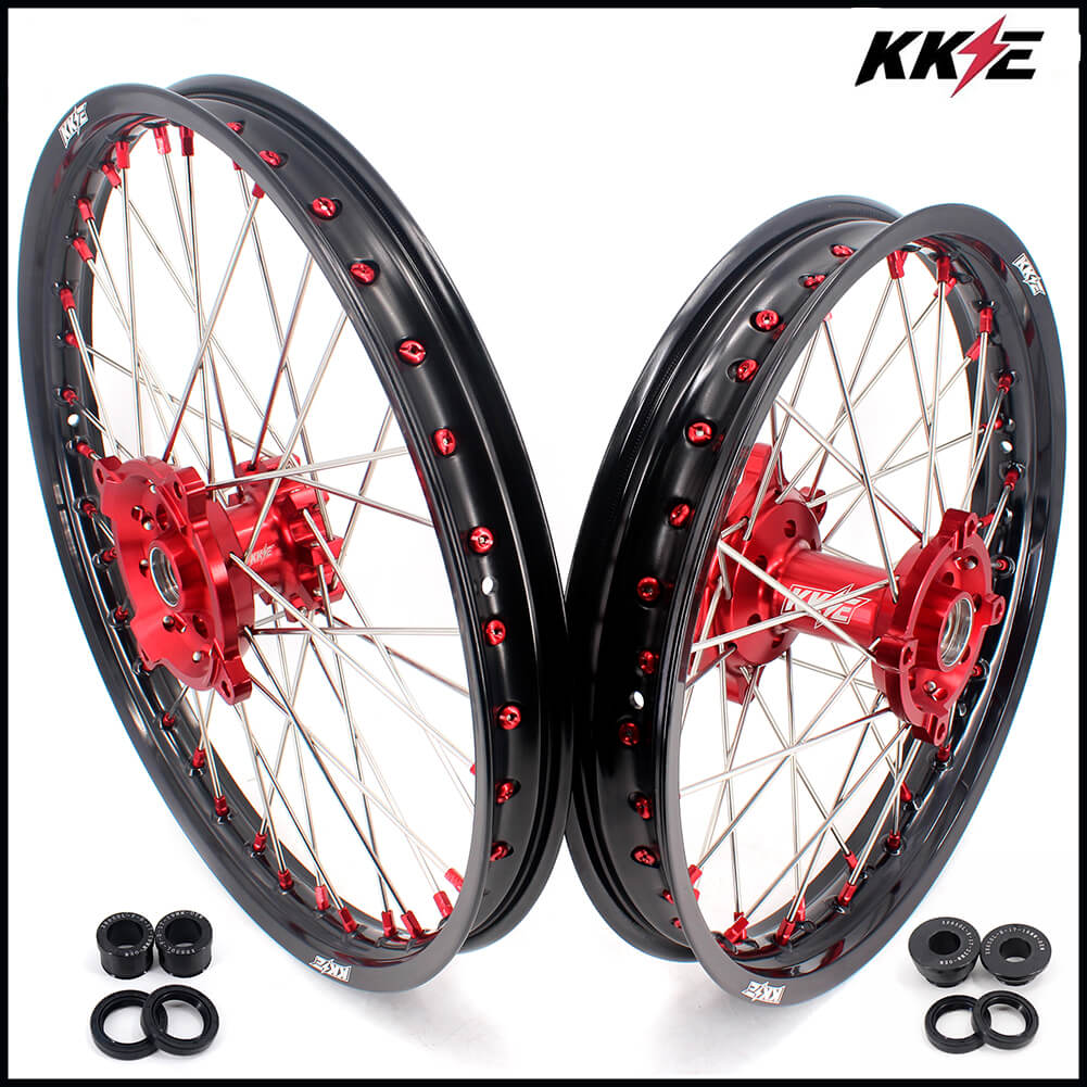 KKE 21" 18" OEM Size Motorcycle Alloy Wheels Rims Compatible with HONDA XR650L 1993-2024 Red Nipples KKE Racing