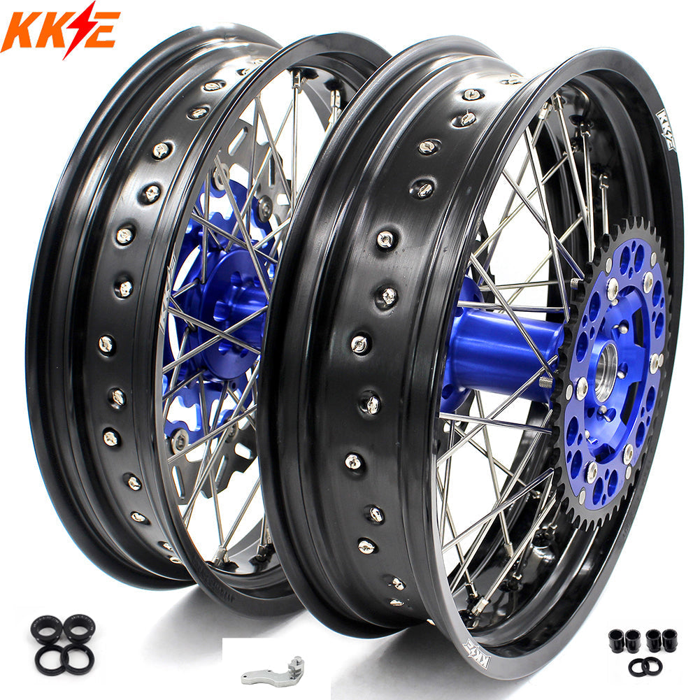 KKE 3.5/4.25*17inch For KAWASAKI KX250F KX450F 2006-2018 Supermoto Rims With Disc&Sprocket Blue KKE Racing