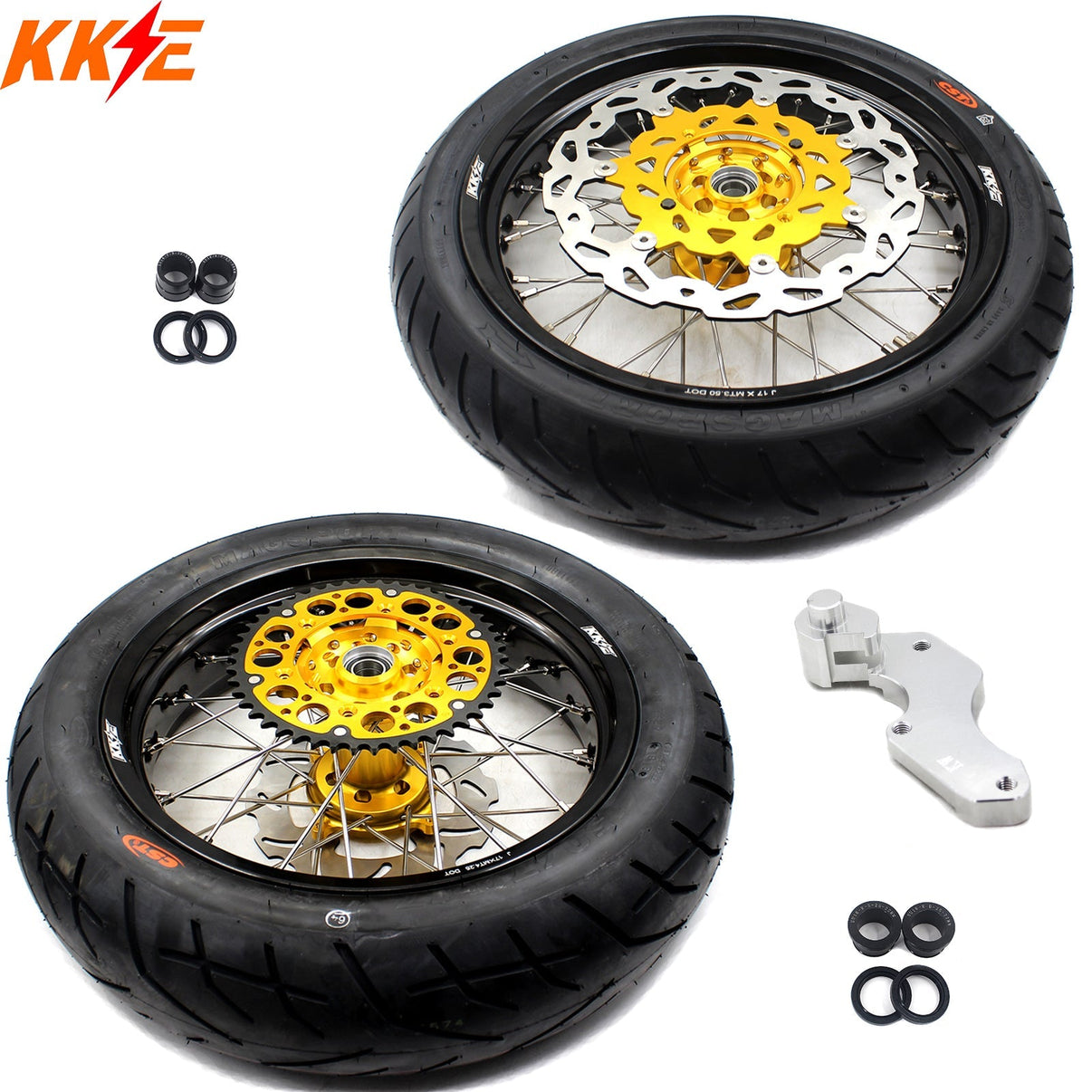 KKE 3.5 & 4.25*17inch Supermoto Rims Tires for SUZUKI RMZ250 2007-2024 RMZ450 2005-2024 Gold KKE Racing