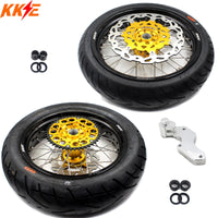 KKE 3.5 & 4.25*17inch Supermoto Rims Tires for SUZUKI RMZ250 2007-2024 RMZ450 2005-2024 Gold KKE Racing
