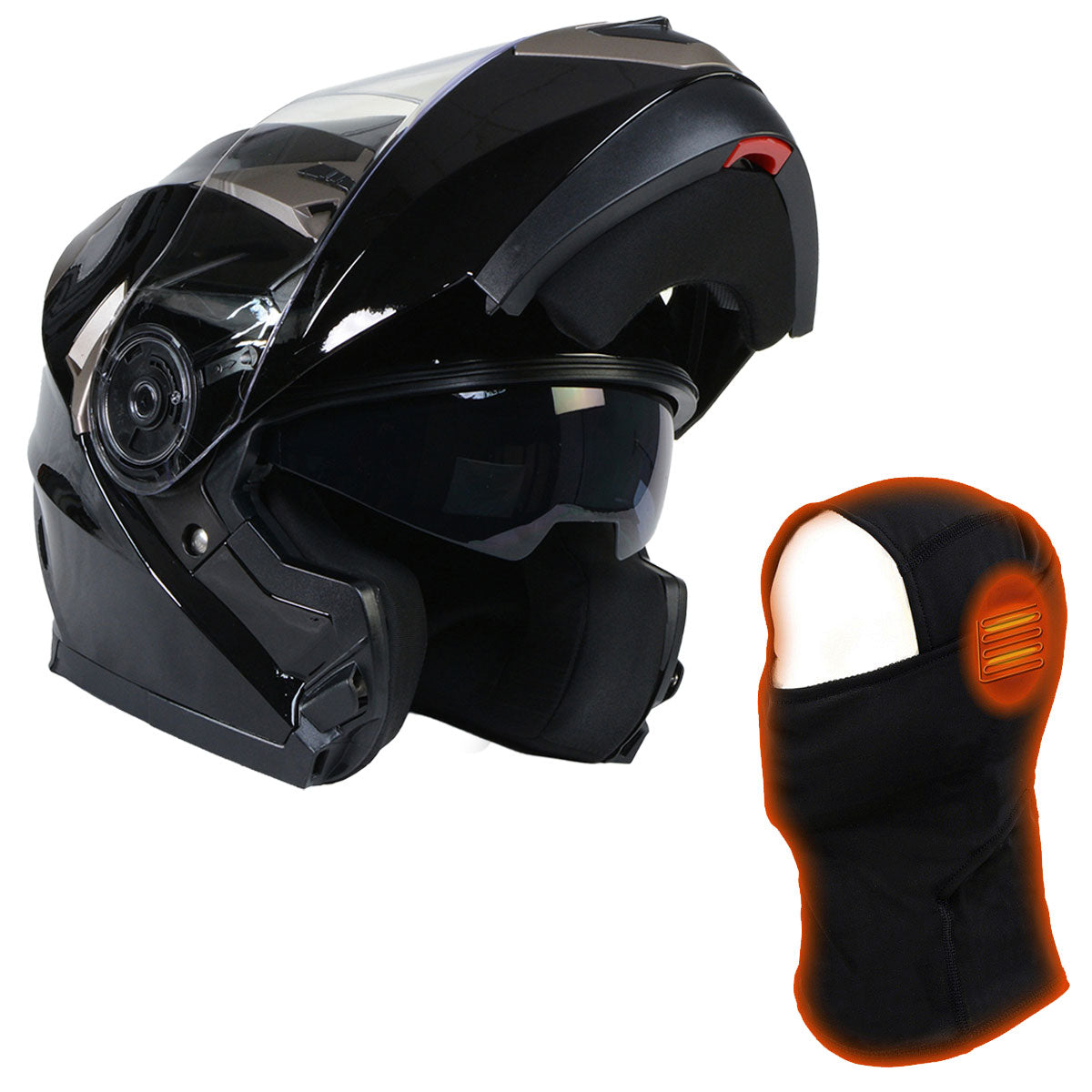 Milwaukee Helmets MPH9806DOT 'Ionized' Gloss Black Modular Helmet for Men and Women Biker w/ MP7922FMSET Heated Balaclava Bundle Hot Leathers