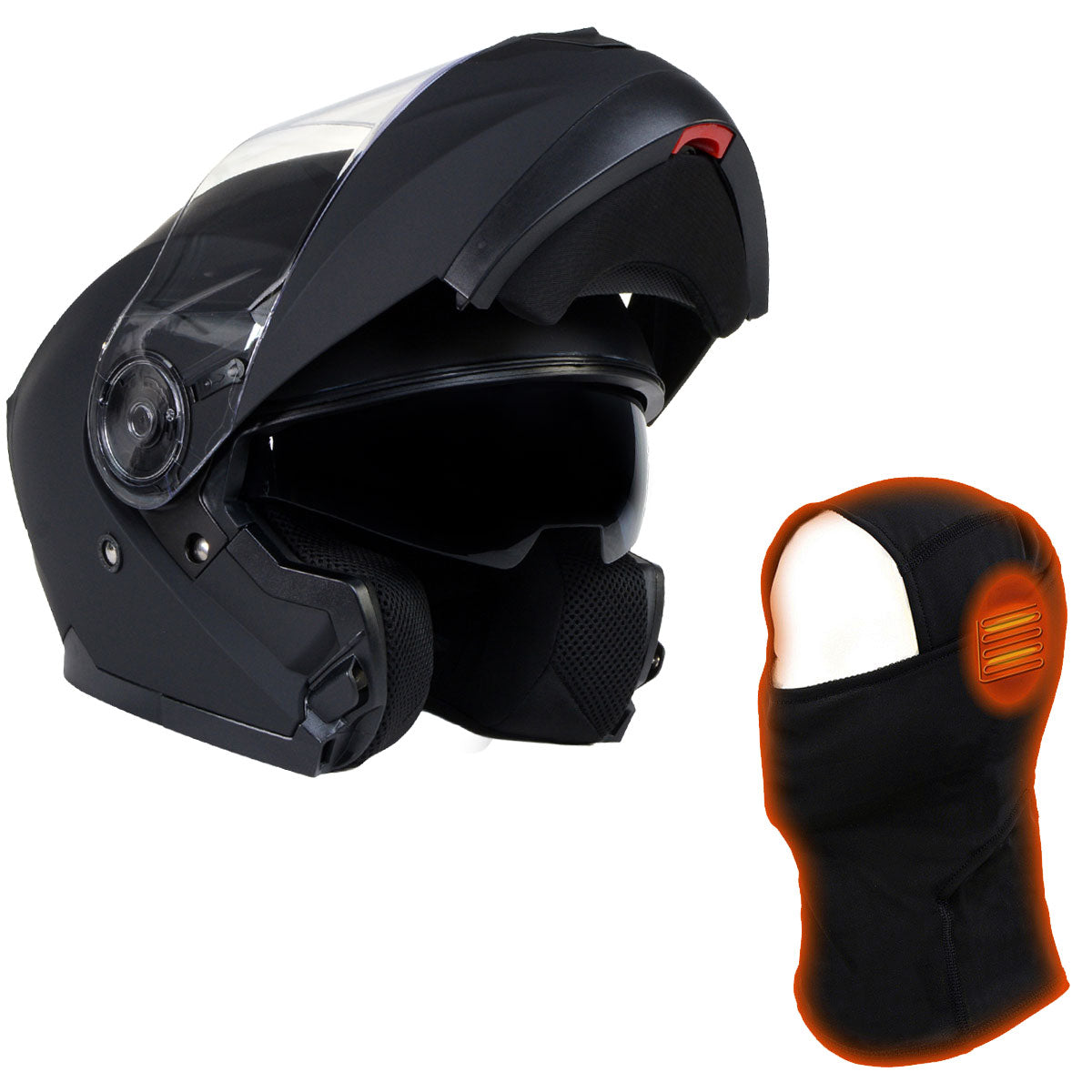 Milwaukee Helmets MPH9814DOT 'Breeze' Flat Black Modular Helmet for Men and Women Biker w/ MP7922FMSET Heated Balaclava Bundle Hot Leathers