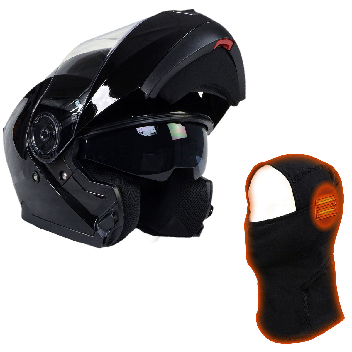 Milwaukee Helmets MPH9815DOT 'Breeze' Gloss Black Modular Helmet for Men and Women Biker w/ MP7922FMSET Heated Balaclava Bundle Hot Leathers