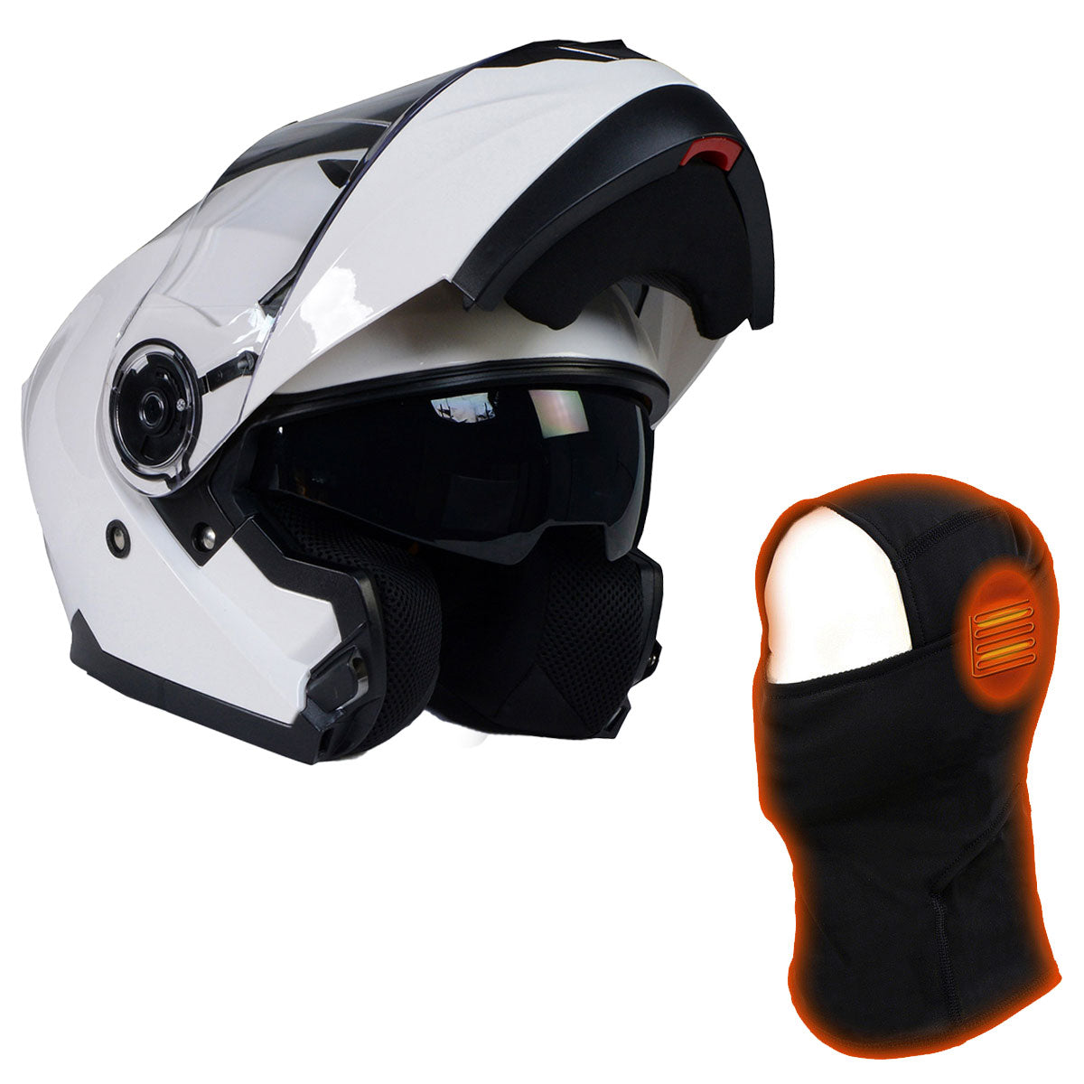 Milwaukee Helmets MPH9816DOT 'Breeze' White Modular Helmet for Men and Women Biker w/ MP7922FMSET Heated Balaclava Bundle Hot Leathers