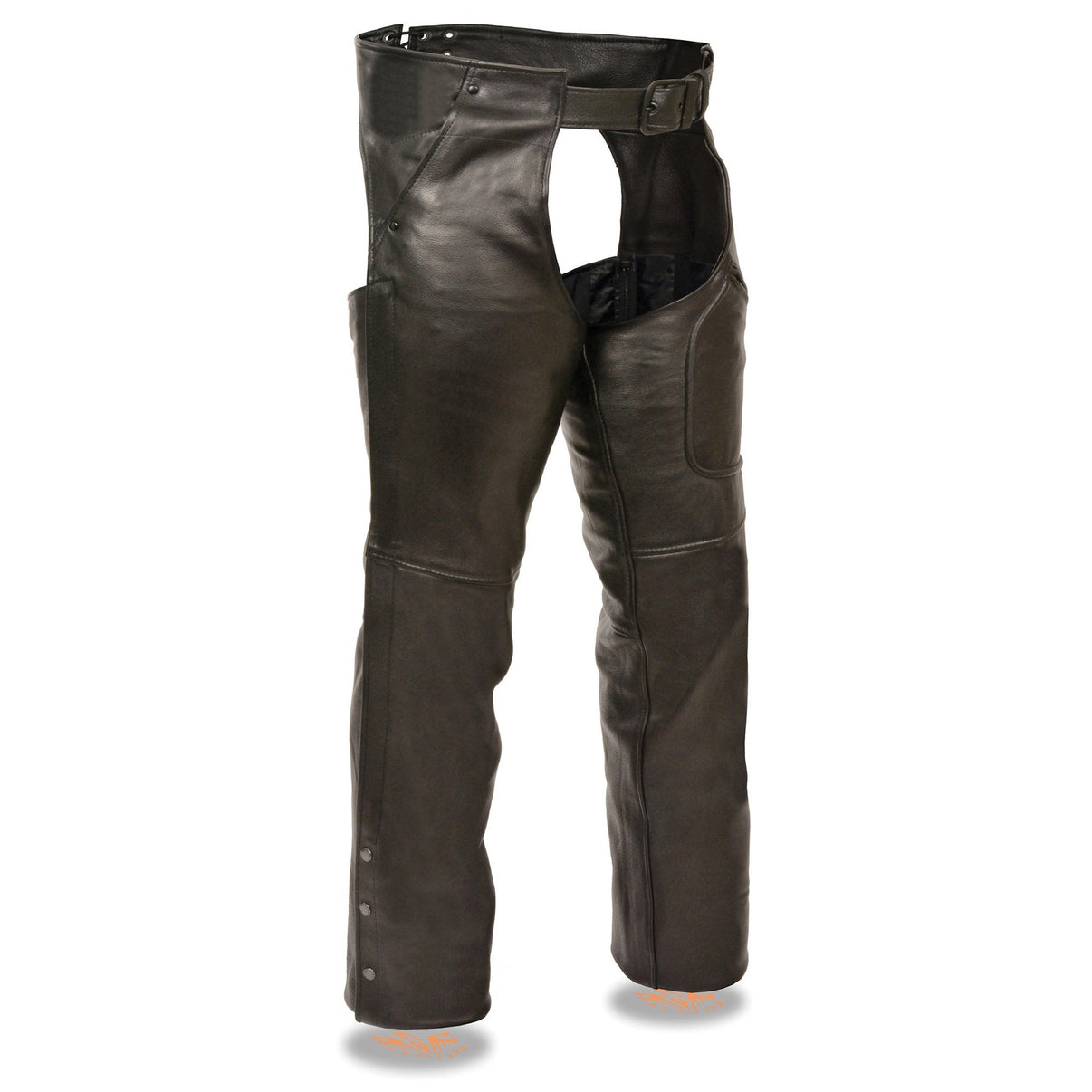 Milwaukee Leather Chaps for Men's Black Leather 3-Front Pockets- Thigh Patch Pocket Motorcycle Riders Chap- LKM5780 Hot Leathers