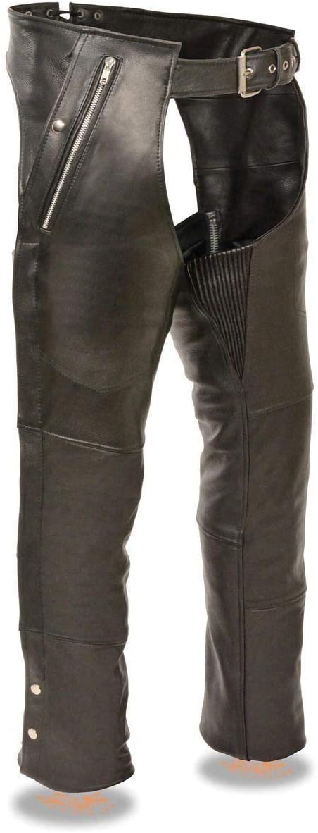 Milwaukee Leather Chaps for Men's Black Leather 4-Pockets - Snap Out Thermal Lined Motorcycle Riders Chap - SH1191C Hot Leathers