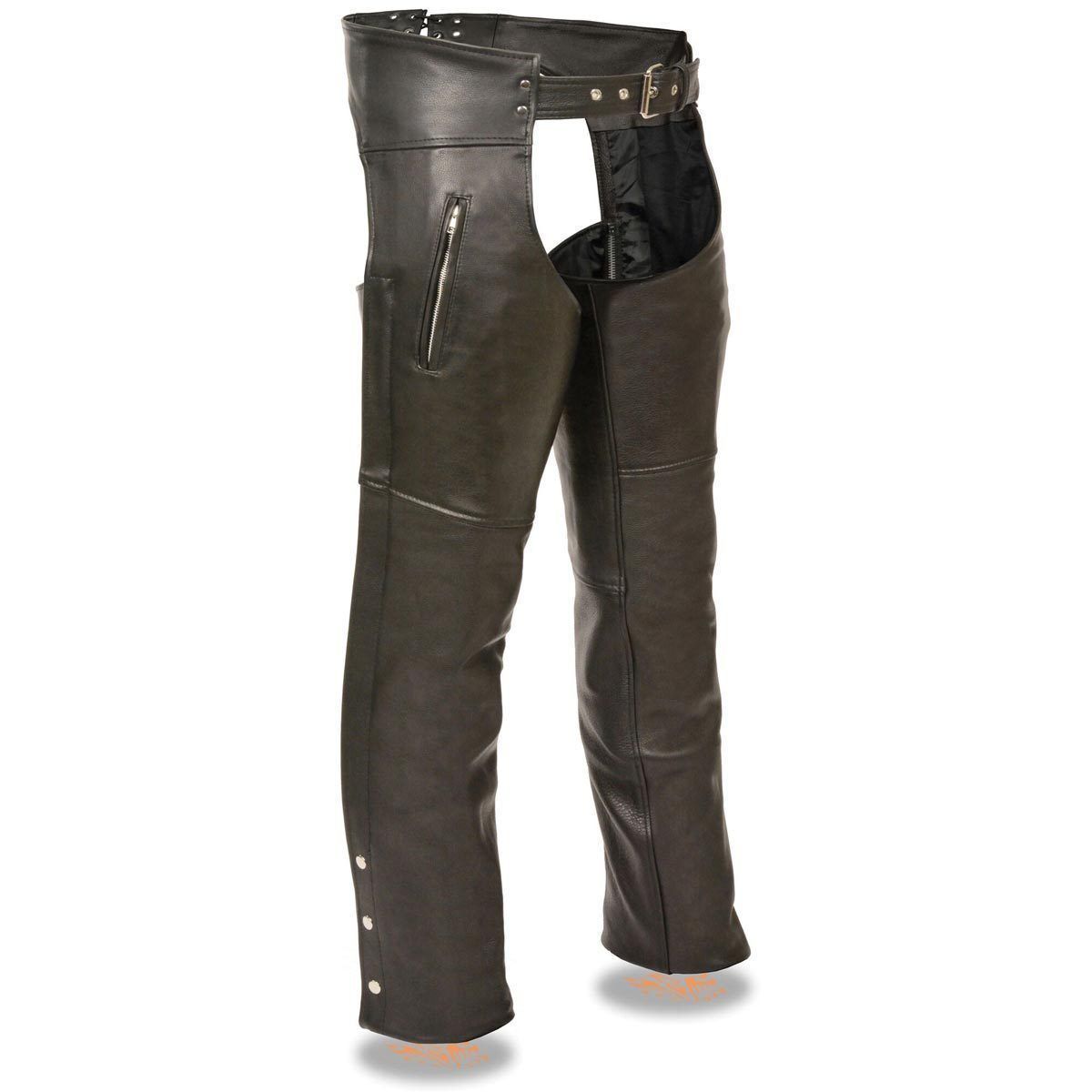 Milwaukee Leather Chaps for Men's Black Leather Dual Side Thigh Zipper Close Pockets Motorcycle Rider Chap- LKM5782 Hot Leathers
