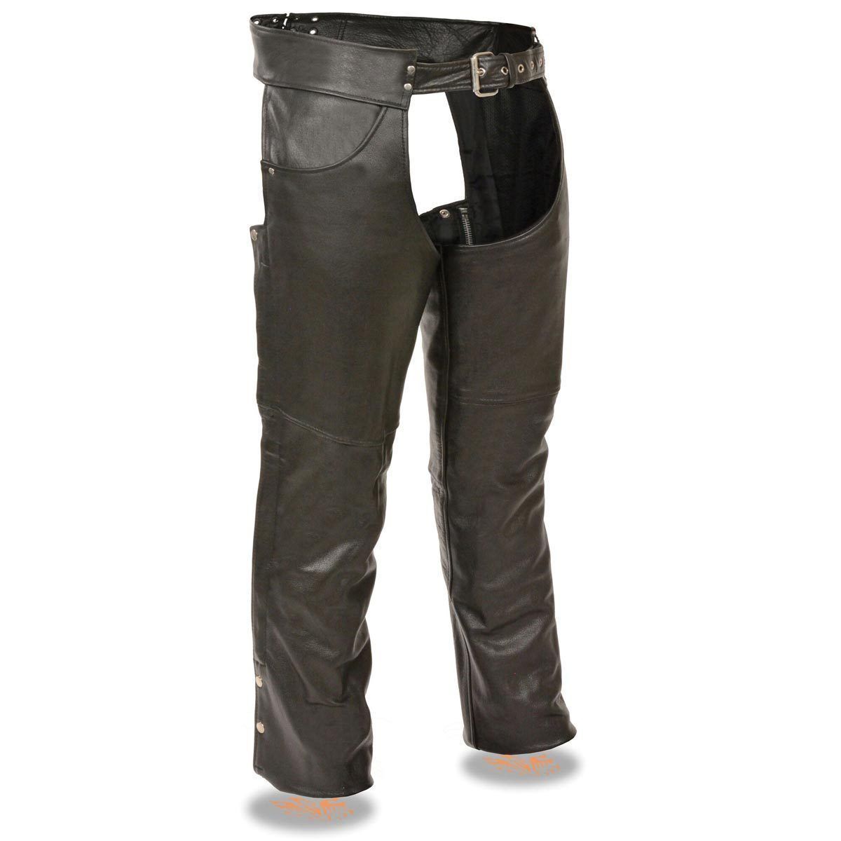 Milwaukee Leather Chaps for Men's Black Premium Leather- Classic Jean Style Pockets Motorcycle Riders Chap- LKM5781 Hot Leathers