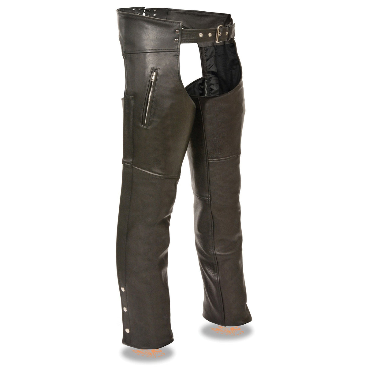 Milwaukee Leather Chaps for Men's Black Prime Leather Zipped Thigh Pocket-Mesh Lined Motorcycle Rider Chap-SH1190 Hot Leathers