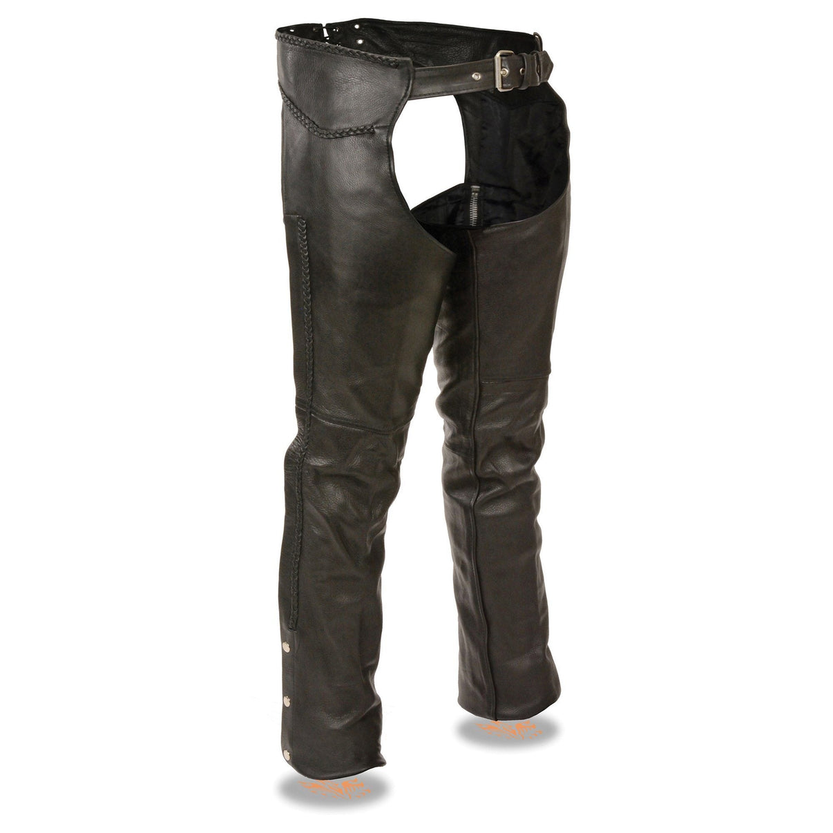 Milwaukee Leather Chaps for Men's Black Thick Braided Premium Leather Motorcycle Chaps w/ Front Coin Pocket-ML1135 Hot Leathers
