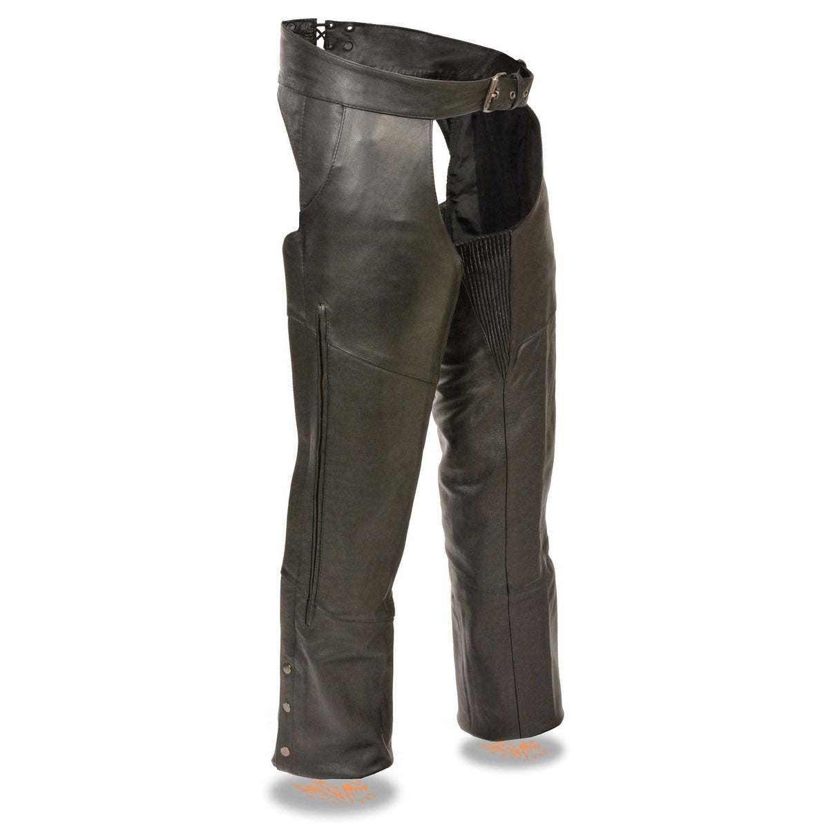 Milwaukee Leather Chaps for Men's Black Vented Premium Leather Motorcycle Chaps w/ Side Pocket-Stretch Thigh-ML1129 Hot Leathers