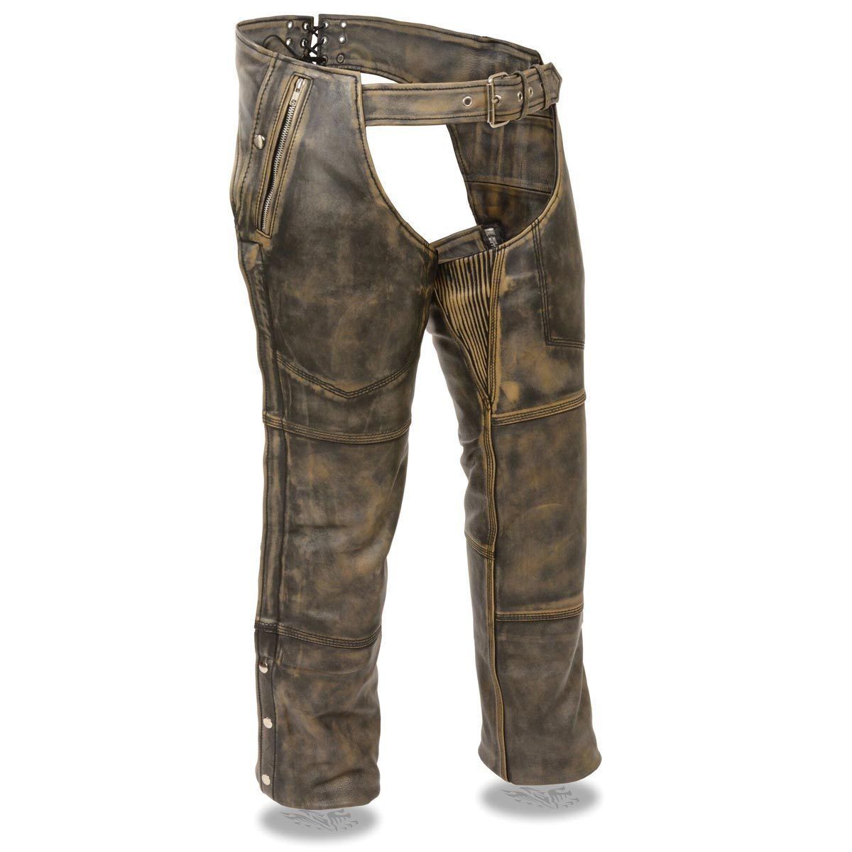 Milwaukee Leather Chaps for Men's Distressed Brown Leather Snap Out Thermal Lined 4-Pockets Motorcycle Chap MLM5500 Hot Leathers