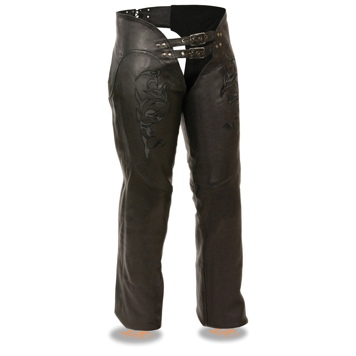 Milwaukee Leather Chaps for Women Black Low-Rise Waist- Double Buckle Reflective Embroidery Motorcycle Chap- ML1187 Hot Leathers