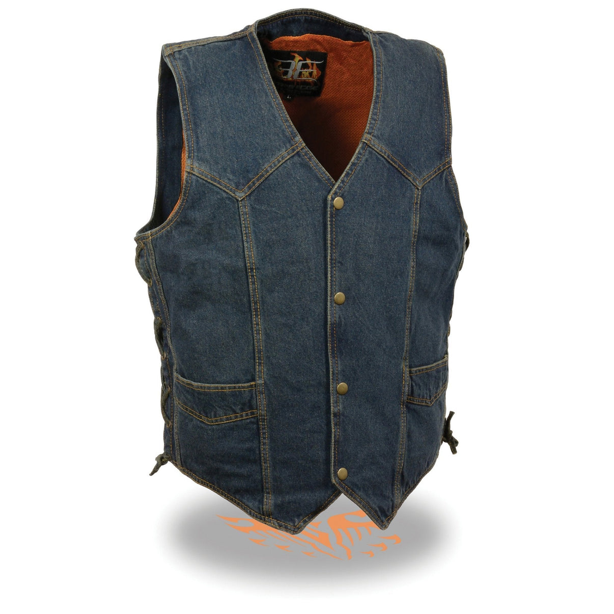 Milwaukee Leather DM1315 Men's Black Classic Denim Western Style Cowboy Biker Vest with Adjustable Side Laces Hot Leathers