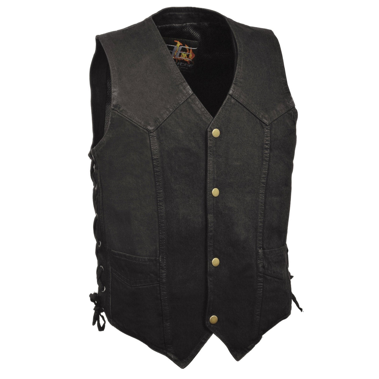 Milwaukee Leather DM1315 Men's Black Classic Denim Western Style Cowboy Biker Vest with Adjustable Side Laces Hot Leathers