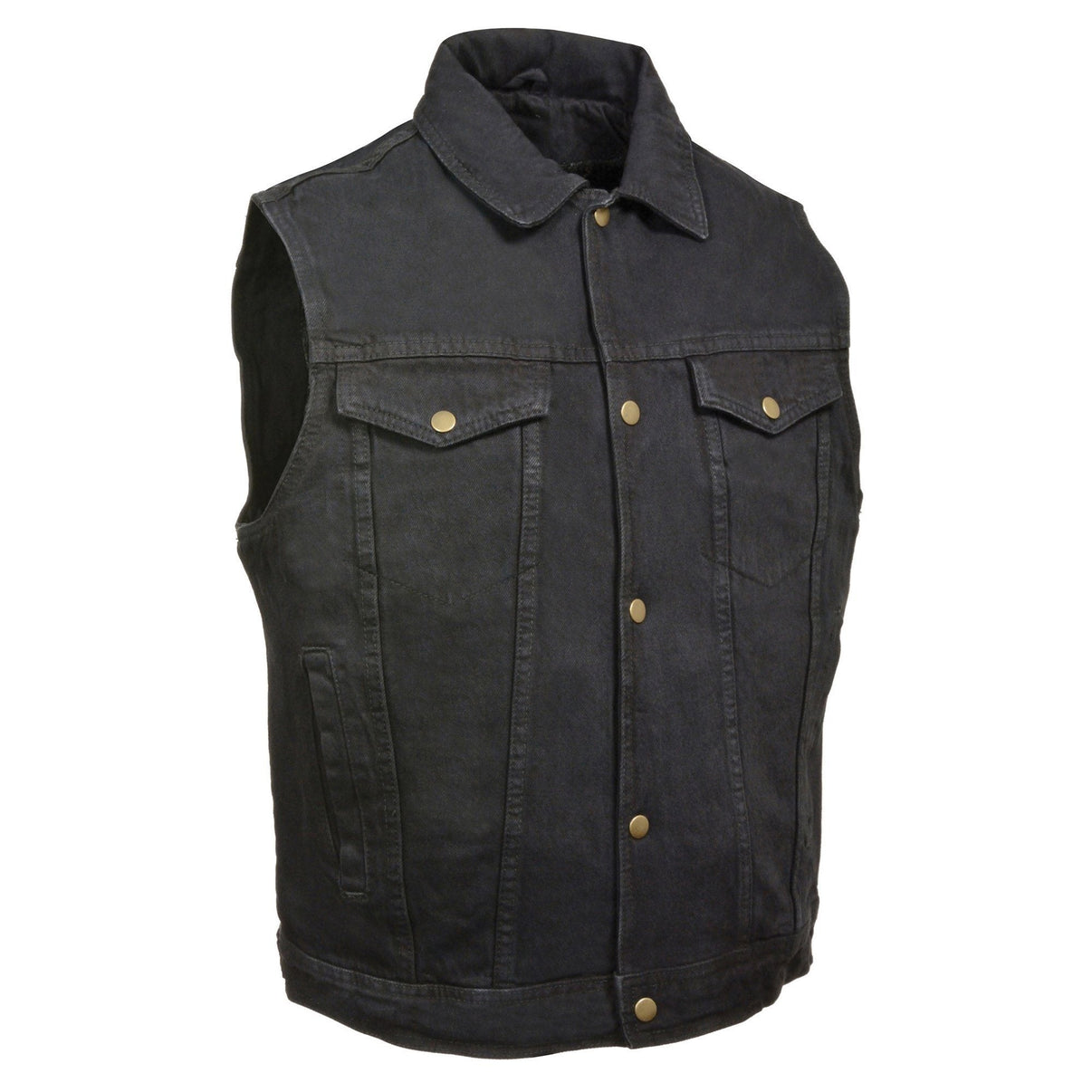 Milwaukee Leather DM1331 Men's Black Denim Motorcycle Biker Riders Vest w/ Shirt Style Collar Hot Leathers