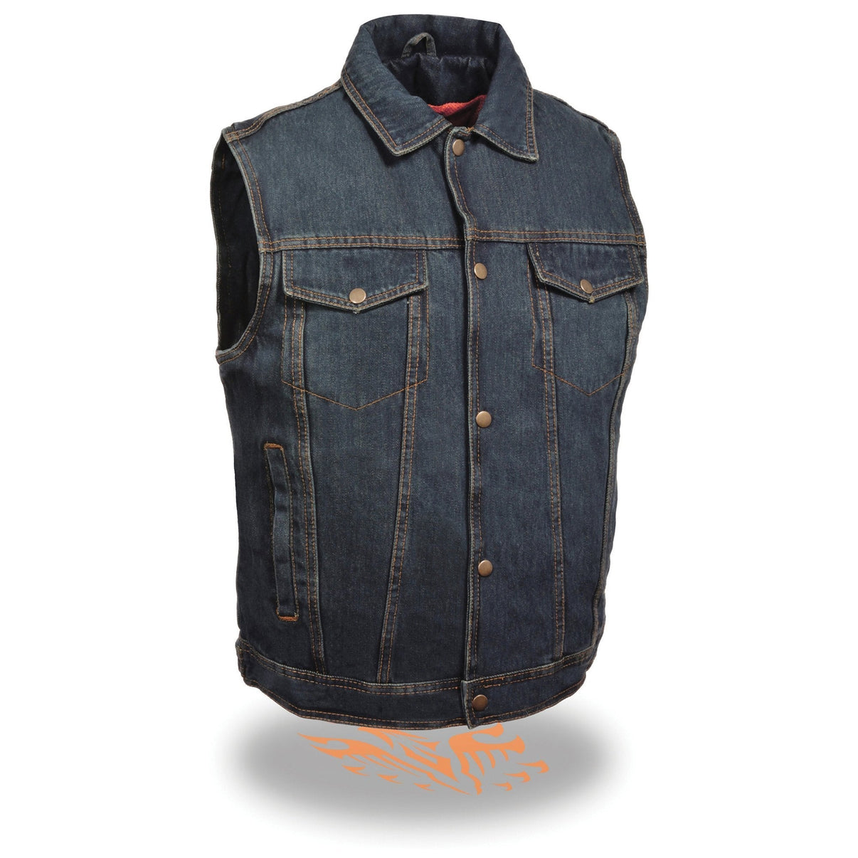 Milwaukee Leather DM1331 Men's Blue Denim Motorcycle Biker Riders Vest w/ Shirt Style Collar Hot Leathers